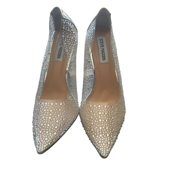 Steve Madden Women's 6.5 Rhinestone Clear Pointed Toe 4.5 In Heels - Picture 2 of 10